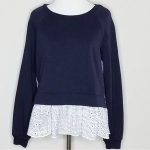 English Factory Blue Eyelet Back Layered Sweatshirt S